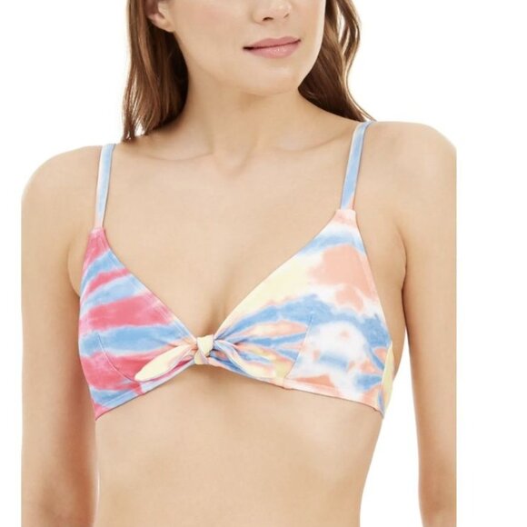 TOMMY HILFIGER Tie Dye Stretch Tie-Front Deep V Neck Bikini Top Hot Pink L NWT - Picture 10 of 10